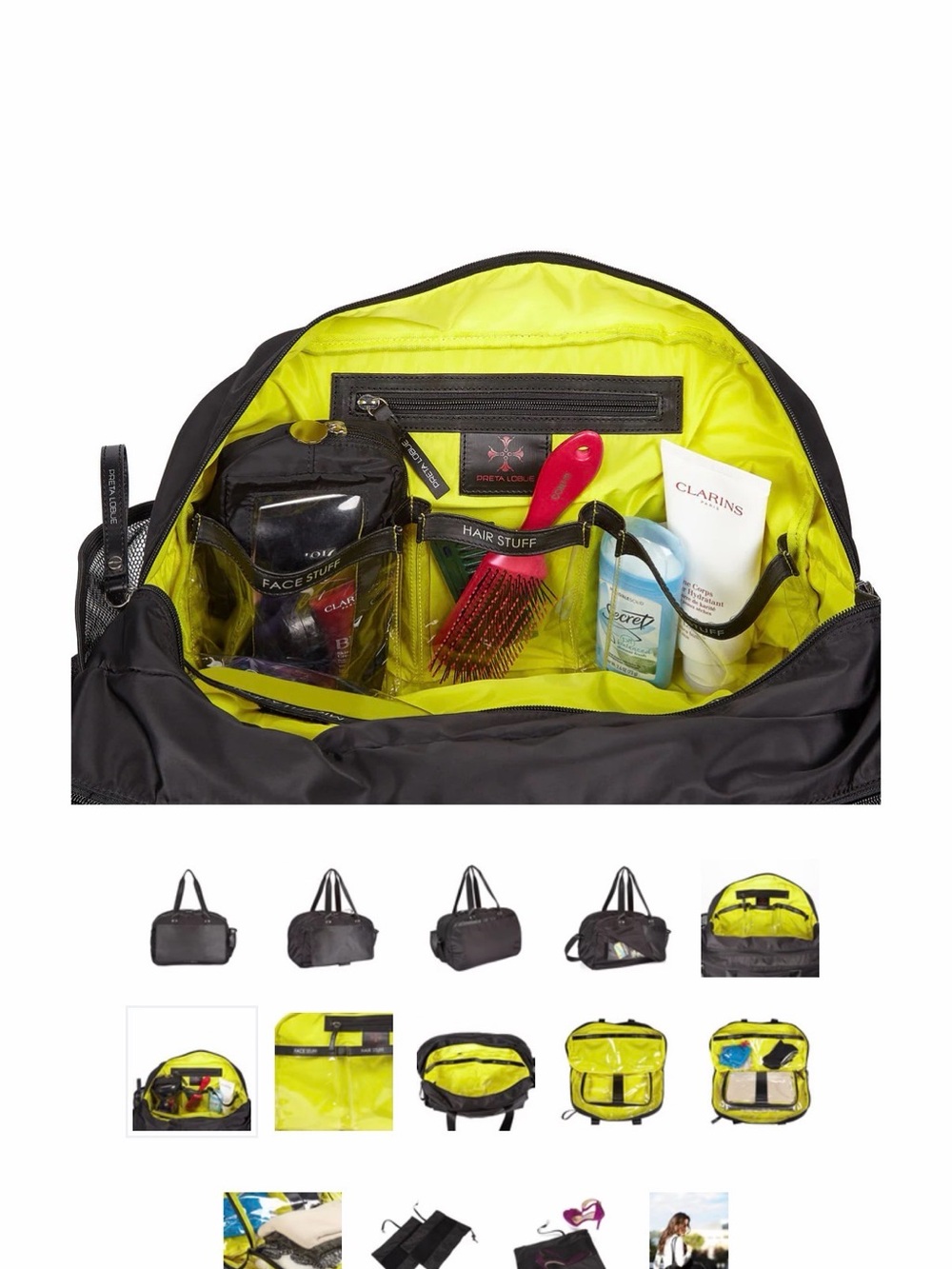 Preta Lobue Nylon Gym Overnight Travel Duffle Bag Black - Picture 4 of 11
